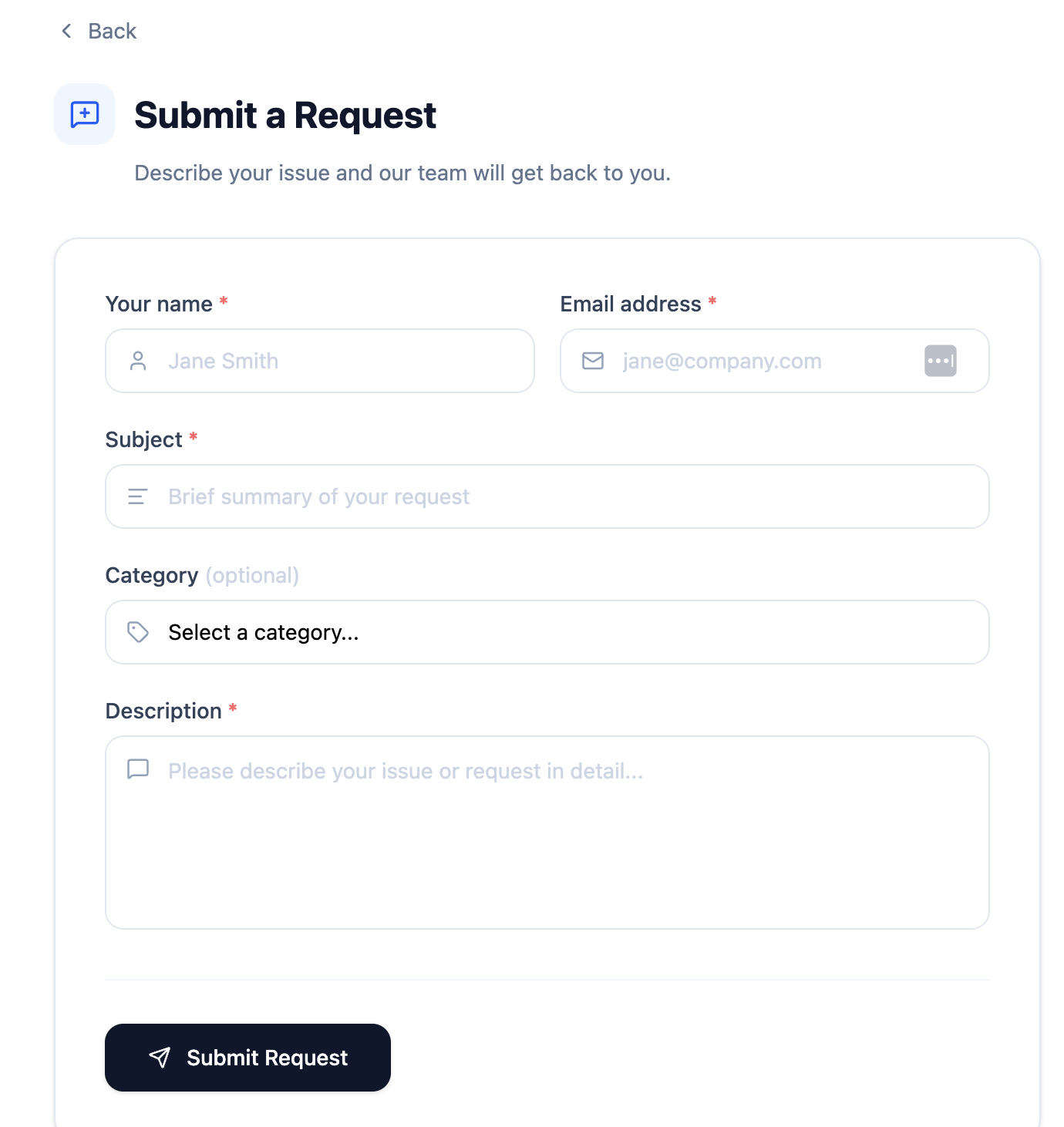 Client portal ticket submission form