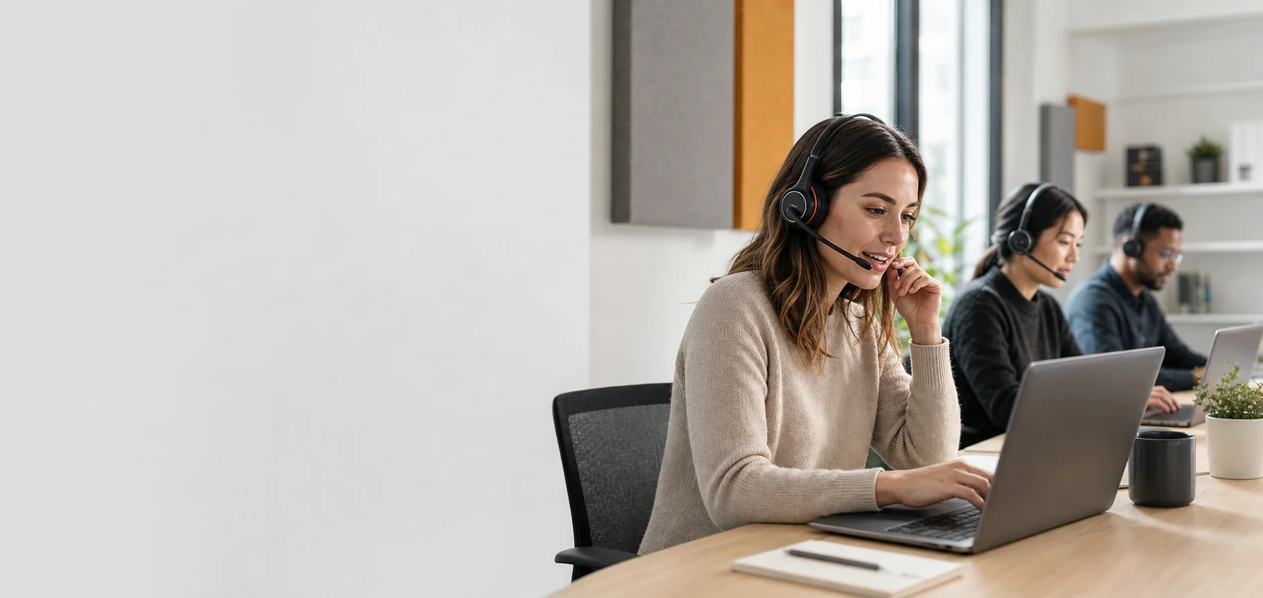 Three customer support agents making browser-based calls from their helpdesk workspace