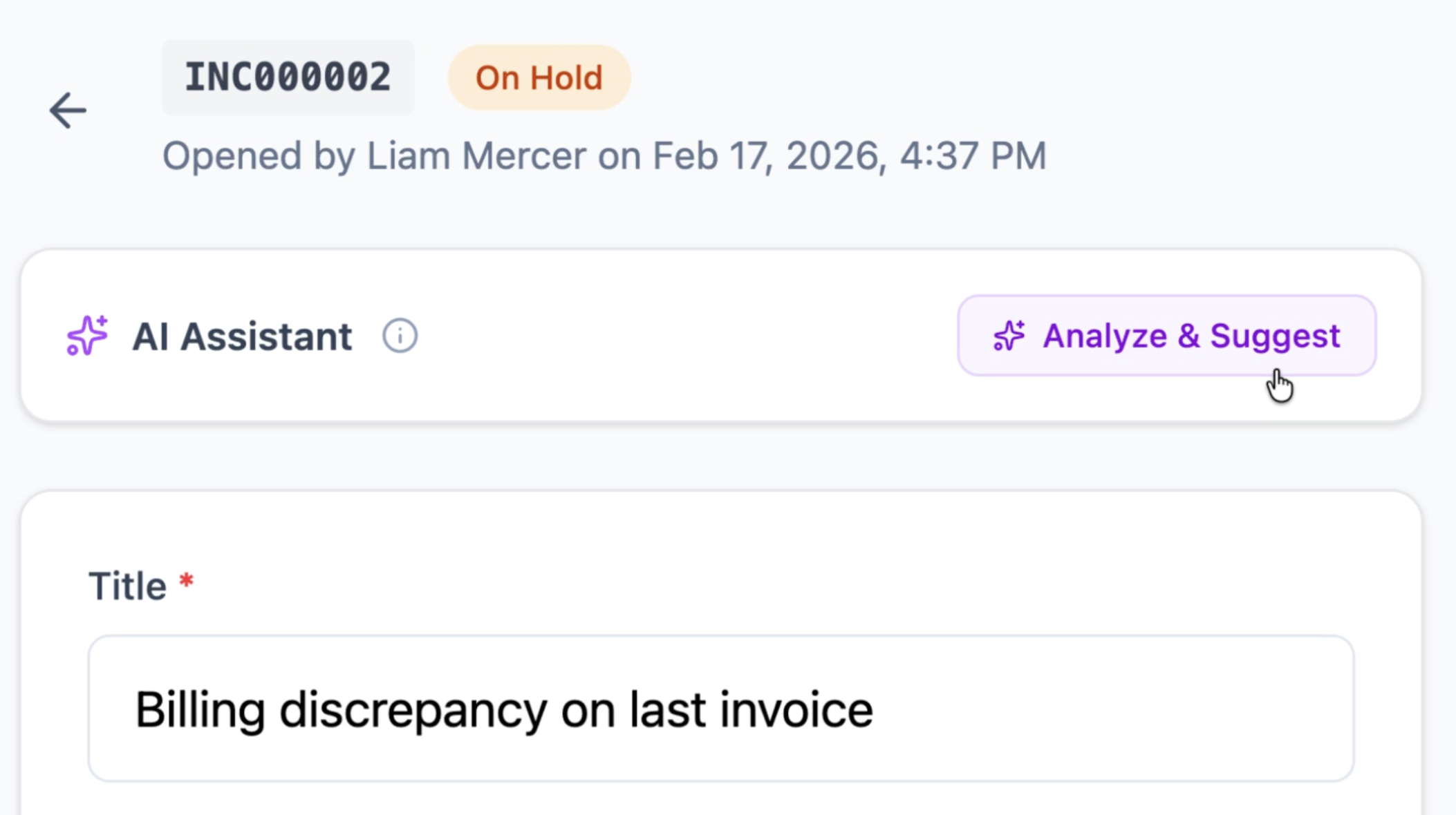 FyneDesk AI assistant summarizing a ticket and suggesting a reply